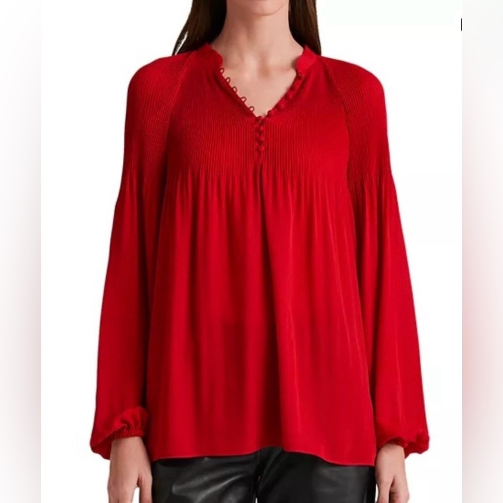 LAUREN by RALPH LAUREN Vibrant Red Pleated Blouse, sz small